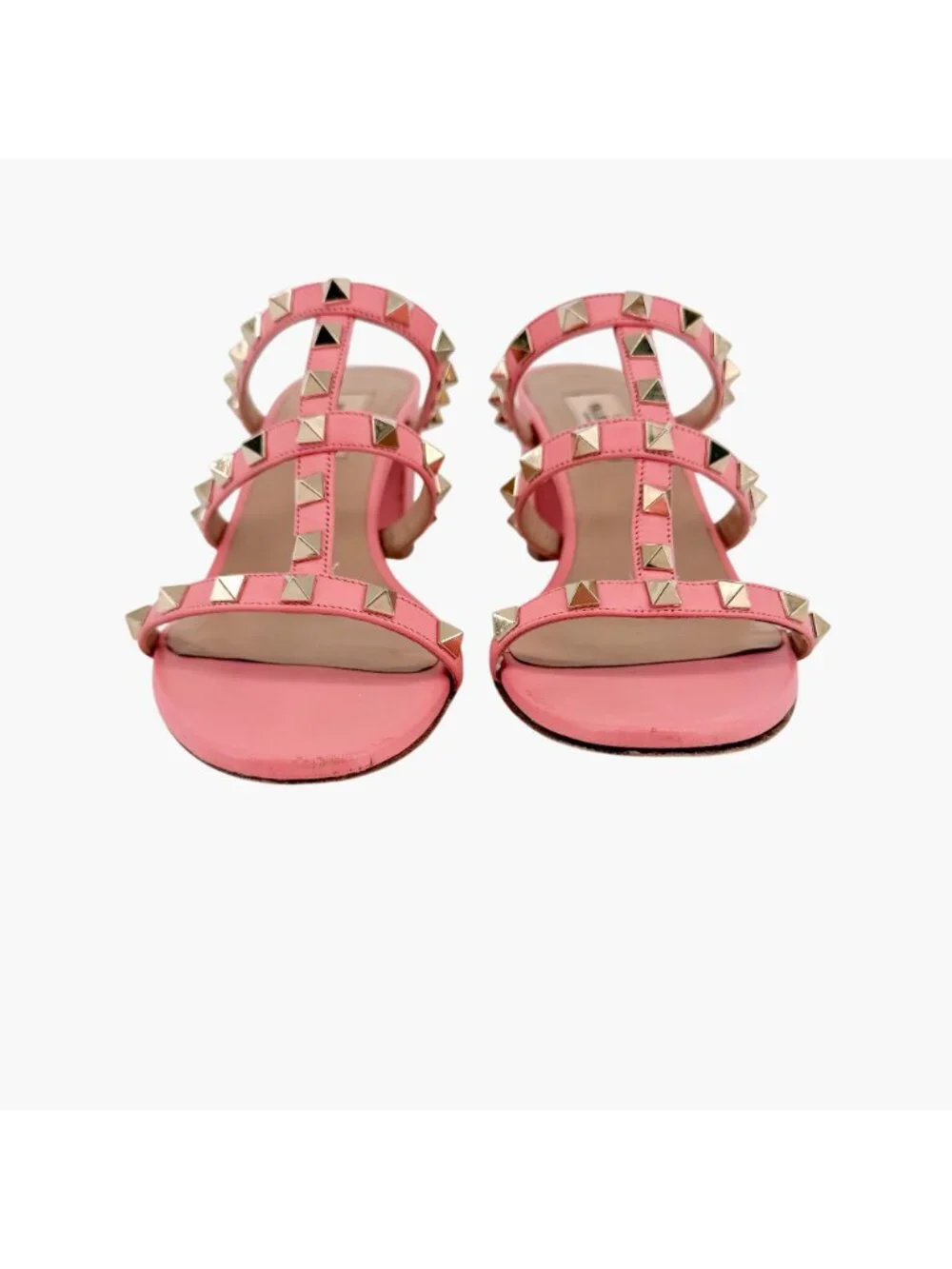 Valentino Rockstud Cage Block Heel Mule Sandals Pink Leather Size 38 US 8